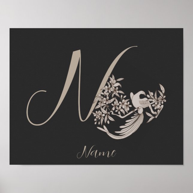 Dove Elegant Monogram Initial N Personalised Poster (Front)