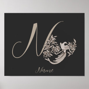 Dove Elegant Monogram Initial N Personalized Poster