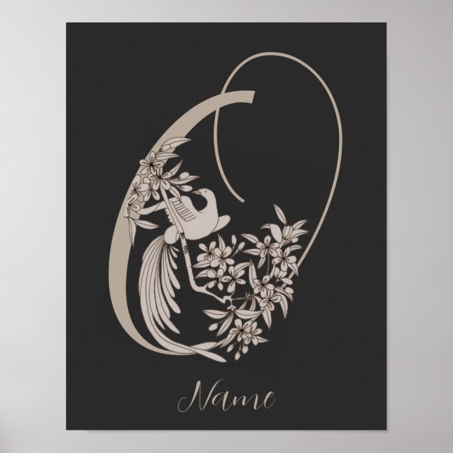 Dove Elegant Monogram Initial O Personalised Poster (Front)