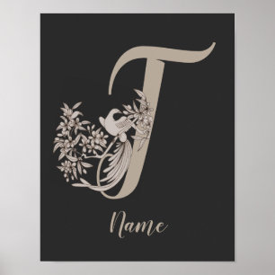 Dove Elegant Monogram Initial T Personalised Poster