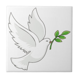 Dove flying with a branch in its mouth tile