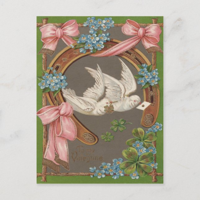 Dove Forget-Me-Nots Horseshoe Four Leaf Clover Postcard (Front)