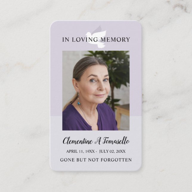 Dove Funeral Memorial Prayer Photo Card (Front)