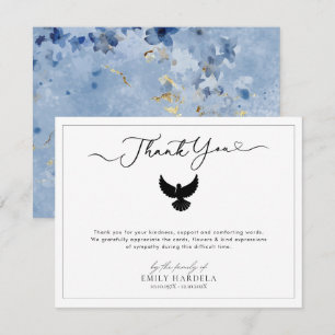 Dove Funeral Thank You Card Golden Blue Floral