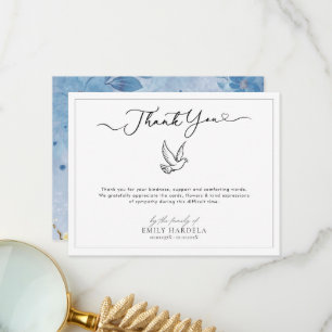Dove Gold Blue Floral Funeral Thank You Card