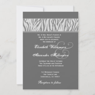 Dove Grey and Silver Zebra Wedding Paper Invitation