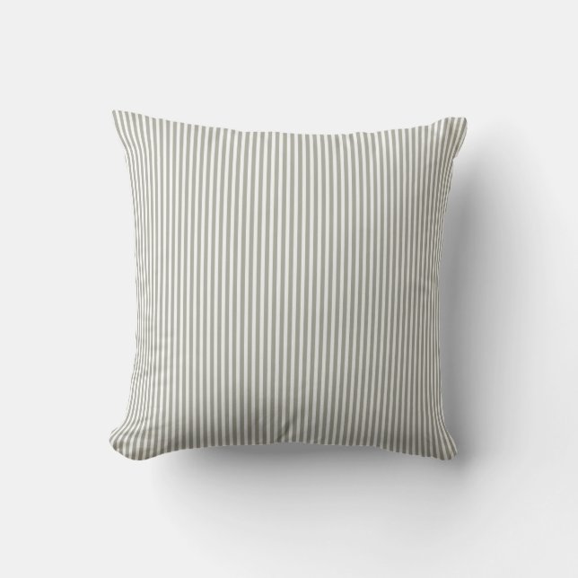 Dove Grey and White Cabana Stripes Cushion (Front)