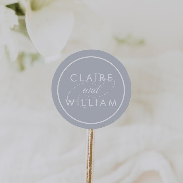 Dove Grey and White Personalised Wedding Classic Round Sticker (Creator Uploaded)