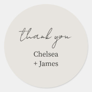 Dove Grey   Chic Simple Script Thank You Wedding Classic Round Sticker