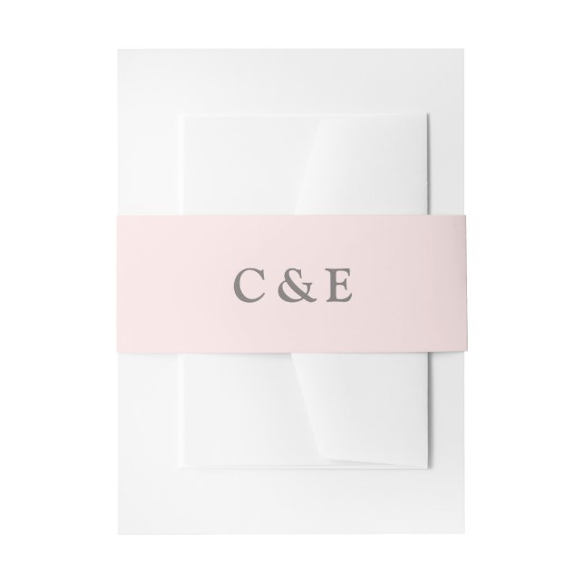 Dove Grey Monogram Initial on Blush Pink Invitation Belly Band (Front Example)