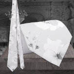 Dove Grey On White Garden Peony Wedding Neck Tie<br><div class="desc">A white wedding neck tie featuring a light dove grey background with white florals of peonies and greenery sprigs in a high key all-white floral/greenery wedding neck tie.</div>