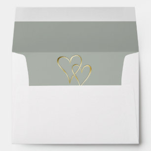 Dove Grey Two Gold Hearts Lined Envelope