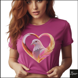 Dove Heart Frame Neon Feather Graphic T-Shirt