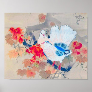 Dove in Autumn Leaves, Watanabe Seitei Poster