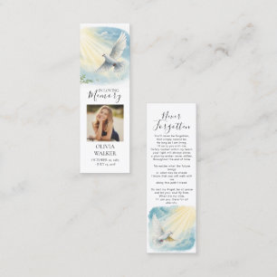 Dove in Sunlight Funeral Keepsake Bookmark Mini Business Card