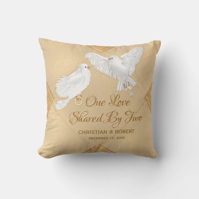 Dove Love Birds Faux Foil Wedding Cushion (Front)