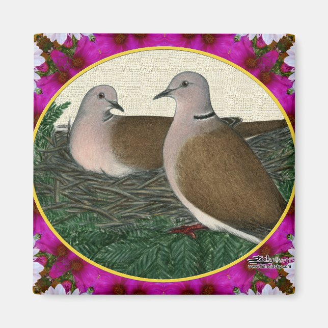 Dove Nest and Flowers Magnet (Front)