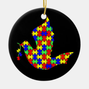 Dove of Hope - Autism Puzzle Pieces Ceramic Tree Decoration