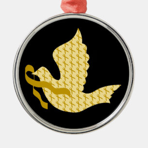 Dove of Hope Gold Ribbon - Childhood Cancer Metal Tree Decoration