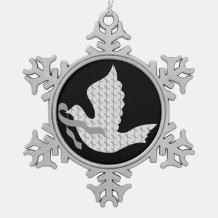 Dove of Hope Grey Ribbon Brain Cancer Tumour Snowflake Pewter Christmas Ornament