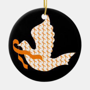 Dove of Hope Orange Ribbon - Leukaemia Ceramic Tree Decoration