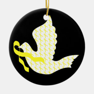Dove of Hope Yellow Ribbon - Testicular Cancer Ceramic Tree Decoration