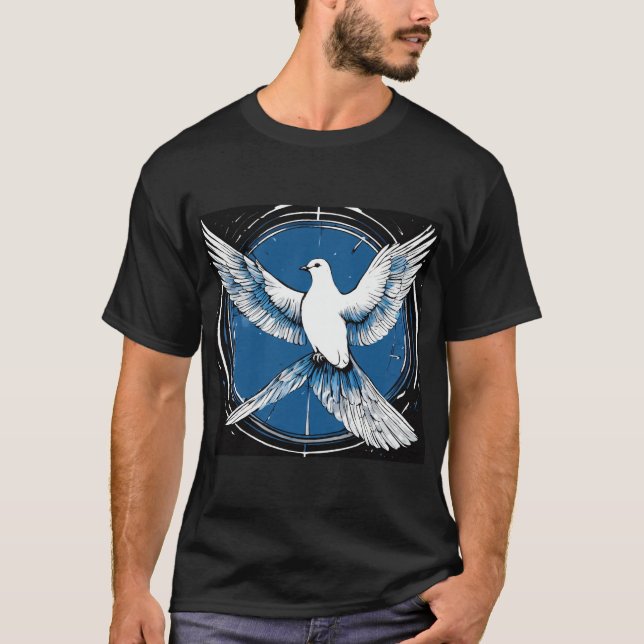 Dove of peace, black white blue T-Shirt (Front)