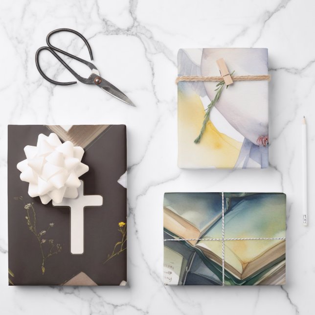 Dove of Peace & Cross Grace Wrapping Paper Sheet (Front)