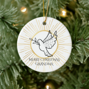 Dove of Peace Editable Grandma Black Gold White Ceramic Tree Decoration