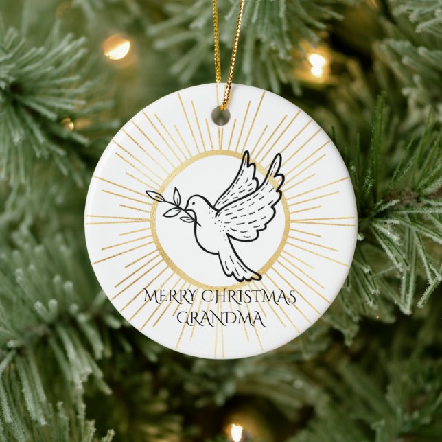 Dove of Peace Editable Grandma Black Gold White Ceramic Tree Decoration (Tree)