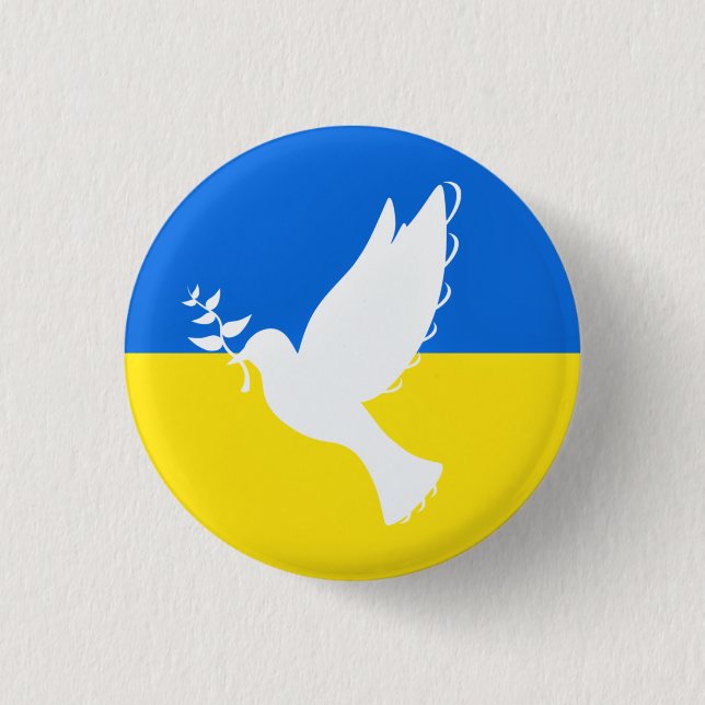 Dove of Peace - Flag of Ukraine - Peace Button (Front)