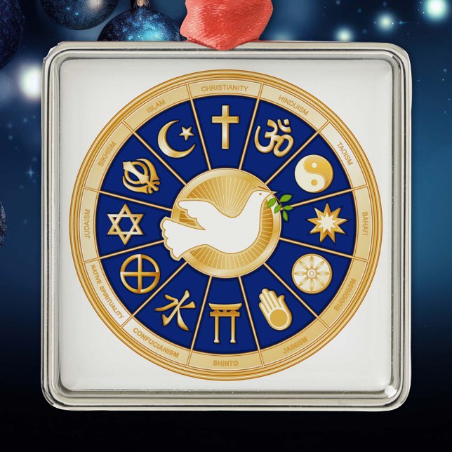 Dove of Peace Gold Mandala Metal Tree Decoration ( The mandala highlights twelve religions that express the global diversity of spiritual beliefs.)