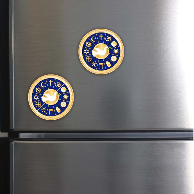 Dove of Peace Magnet (Dove of Peace. Add an inspirational magnet featuring gold icons of world faiths.)