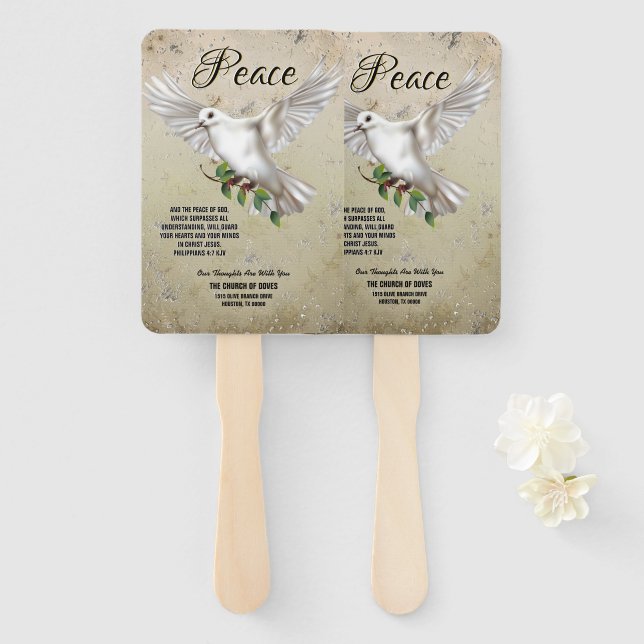 Dove of Peace Personalised Scripture Verse Church Hand Fan (Front and Back)