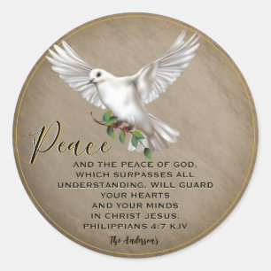 Dove of Peace Personalised Scripture Verse Classic Round Sticker