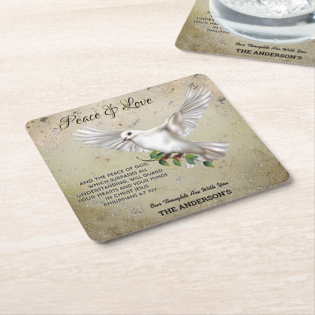 Dove of Peace Personalised Scripture Verse Square Paper Coaster (Angled)