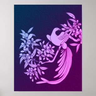 Dove On Branch Bird Motif Art Coloured Poster