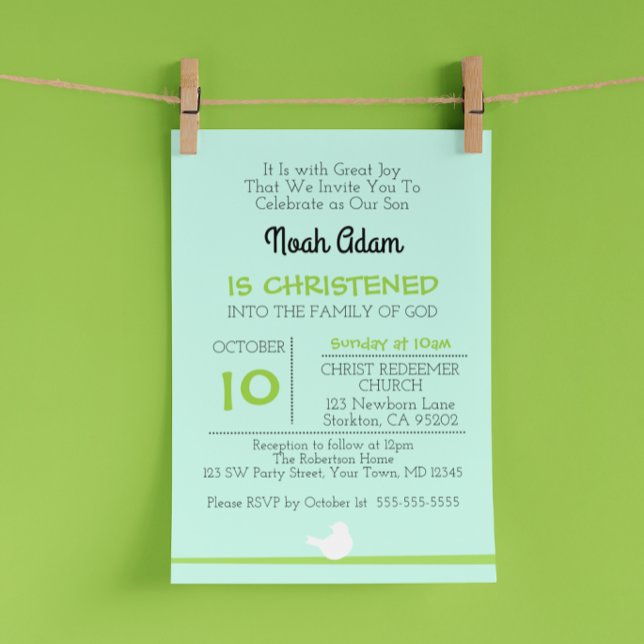 Dove on Branch Blue Christening Invitation (Creator Uploaded)