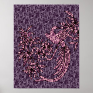 Dove On Branch Purple Bird Abstract Art Poster