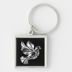 Dove Outline Black and White Key Ring
