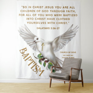 Dove Scripture Baptism Backdrop Tapestry