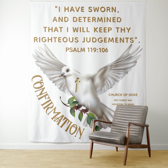 Dove Scripture Confirmation Baptism Backdrop Tapestry (In Situ)