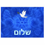 Dove -  Shalom Photo Sculpture Magnet<br><div class="desc">Customisable Hebrew text (You may replace the Hebrew with your own English text) reading,  "shalom" (peace) and a dove carrying a bit of olive branch in its beak on a nice blue and white fractal background featuring a Star of David and the suggestion of bird wings.</div>
