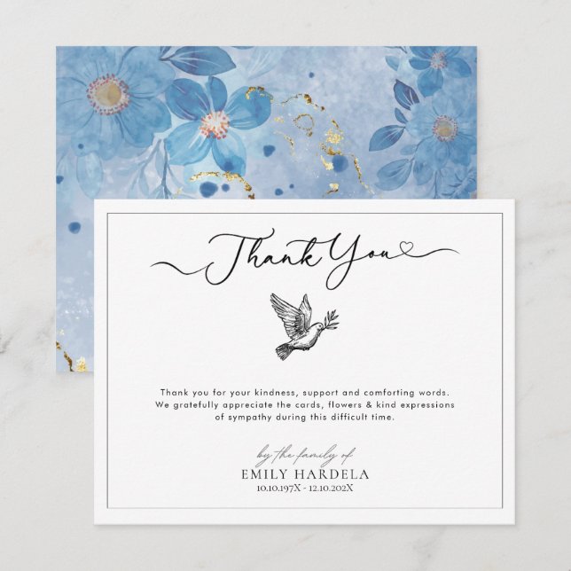 Dove Simple Scrift Funeral Thank You Card (Front/Back)