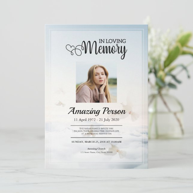 Dove &sky Funeral order of service Invitation (Standing Front)