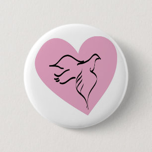 Dove Surrounded by Pink Heart 6 Cm Round Badge