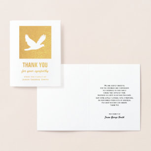 Dove Sympathy Thank You Card on Gold Foil