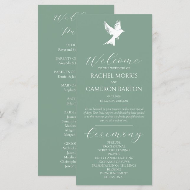 Dove Wedding Program Classic Script Ceremony (Front/Back)