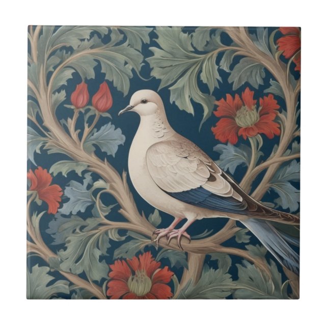 Dove William Morris style Left facing Bird Tile (Front)