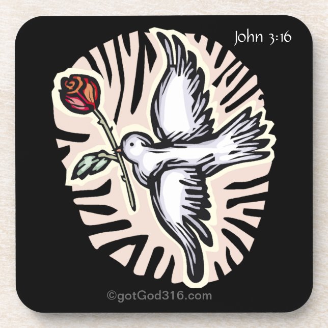 Dove with a rose gotGod316.com Coaster (Front)